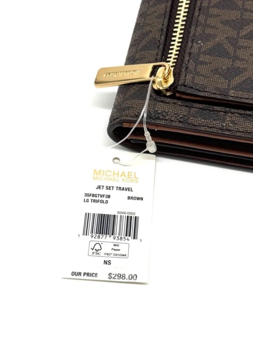 Michael Kors Large Trifold Wallet Brown Signature